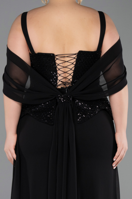 Abendgarderobe in Großen Größen Lang Chiffon Schwarz ABU6184