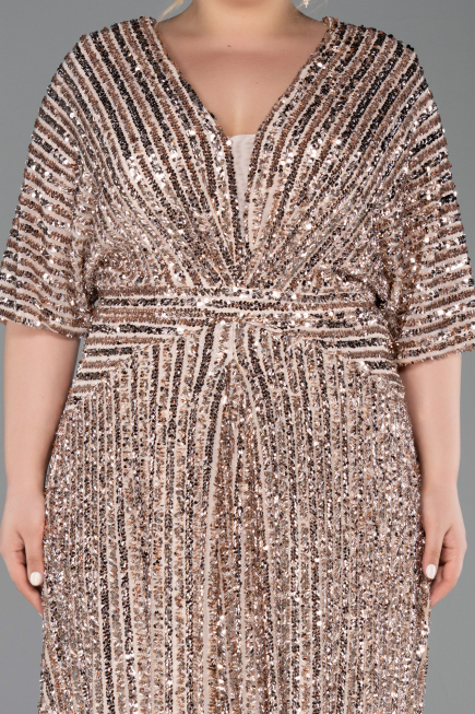 Gold Abendkleid İn Übergröße Schuppig Lang ABU5846