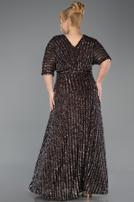 Braun Abendkleid İn Übergröße Schuppig Lang ABU5846