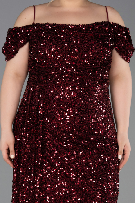 Abendkleid in Übergröße Lang Weinrot ABU5232