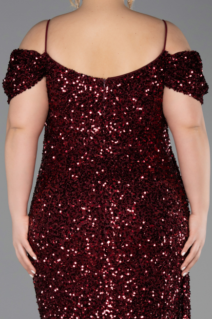 Abendkleid in Übergröße Lang Weinrot ABU5232
