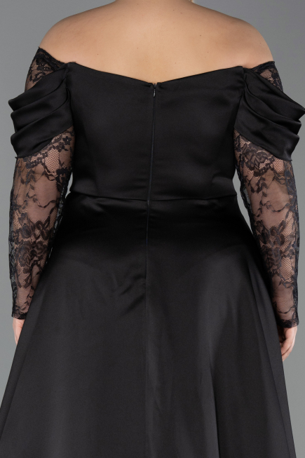 Kleider in Großen Größen Lang Satin Schwarz ABU5261