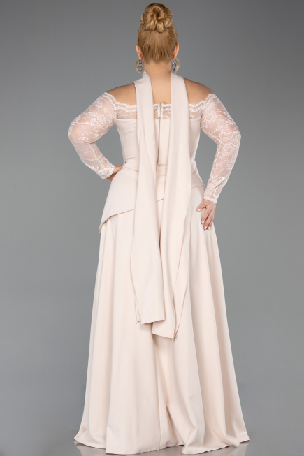 Beige Abendgarderobe İn Großen Größen Spitze Lang ABU5657