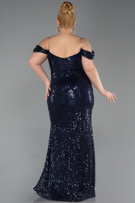 Abendkleid in Übergröße Lang Schuppig Marineblau ABU6098