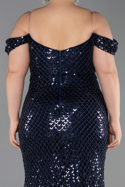 Abendkleid in Übergröße Lang Schuppig Marineblau ABU6098