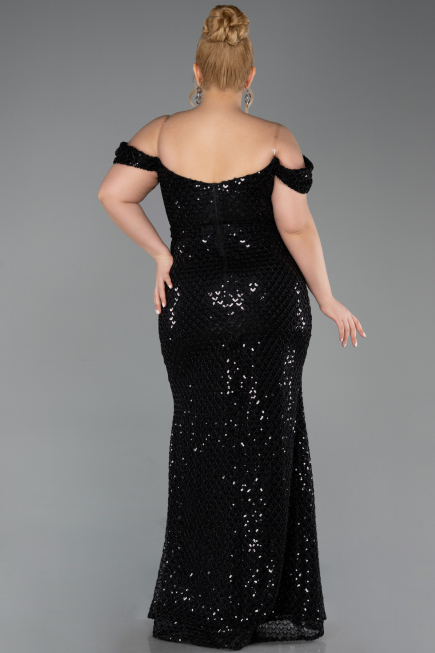 Abendkleid in Übergröße Lang Schuppig Schwarz ABU6098