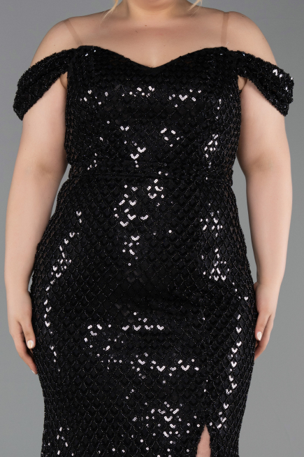 Abendkleid in Übergröße Lang Schuppig Schwarz ABU6098
