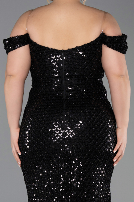 Abendkleid in Übergröße Lang Schuppig Schwarz ABU6098