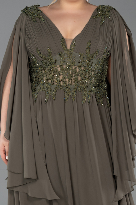 Khaki Abendgarderobe İn Großen Größen Chiffon Lang ABU4638