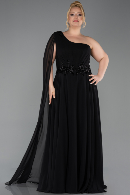 Abendgarderobe in Großen Größen Lang Chiffon Schwarz ABU6136