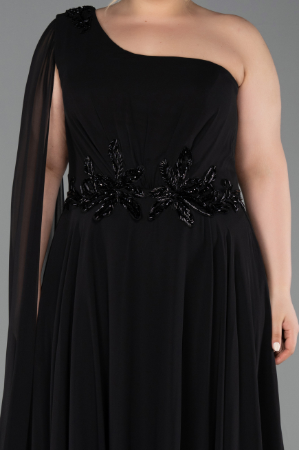 Abendgarderobe in Großen Größen Lang Chiffon Schwarz ABU6136