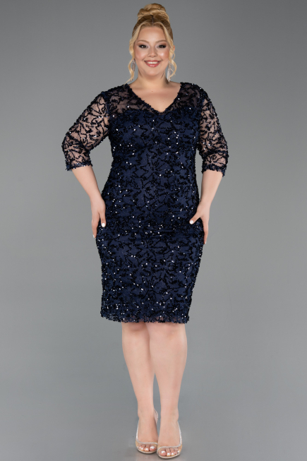 Abendkleid in Übergröße Midi Schuppig Marineblau ABK2630