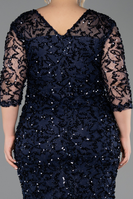 Abendkleid in Übergröße Midi Schuppig Marineblau ABK2630