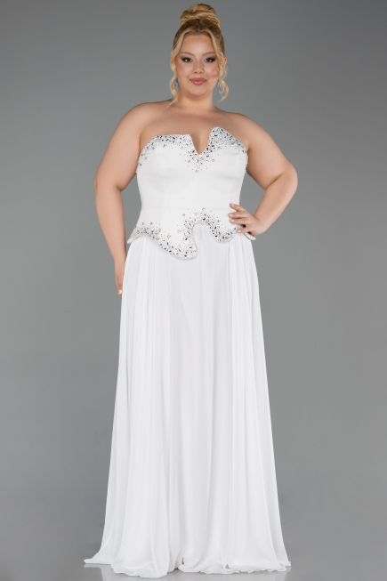 Abendkleid Lang Chiffon Weiß ABU6188