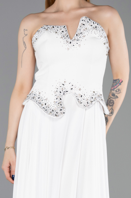 Abendkleid Lang Chiffon Weiß ABU6188