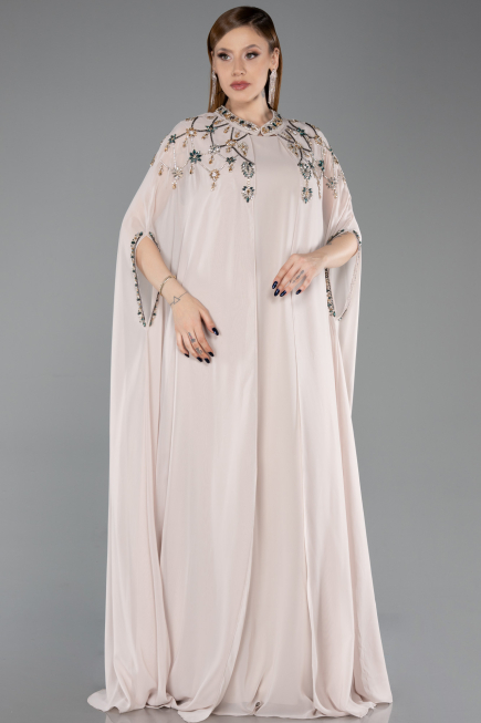 Abendkleid in Übergröße Lang Chiffon Beige ABU6175