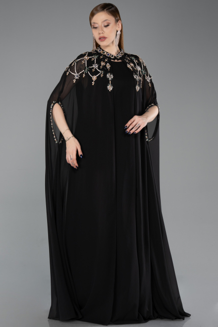 Abendkleid in Übergröße Lang Chiffon Schwarz ABU6175