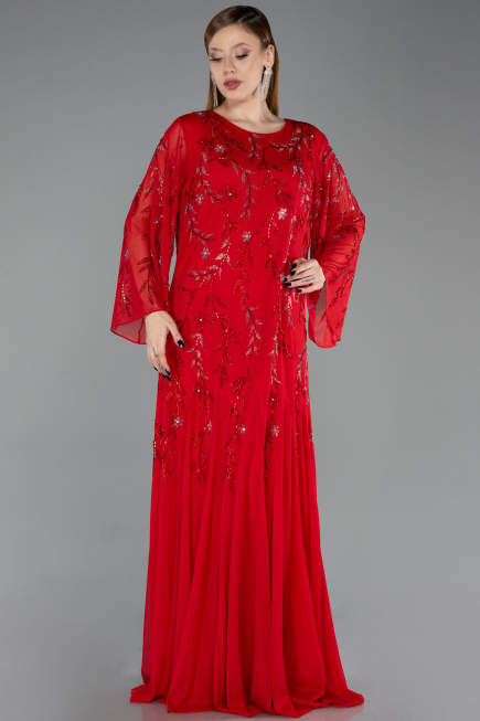Abendkleid in Übergröße Lang Chiffon Rot ABU6176
