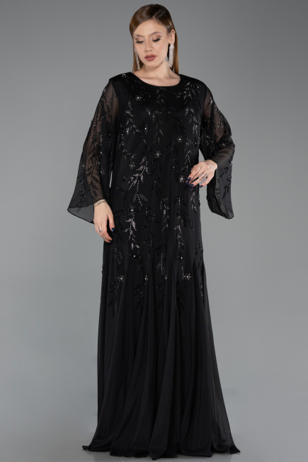 Abendkleid in Übergröße Lang Chiffon Schwarz ABU6176