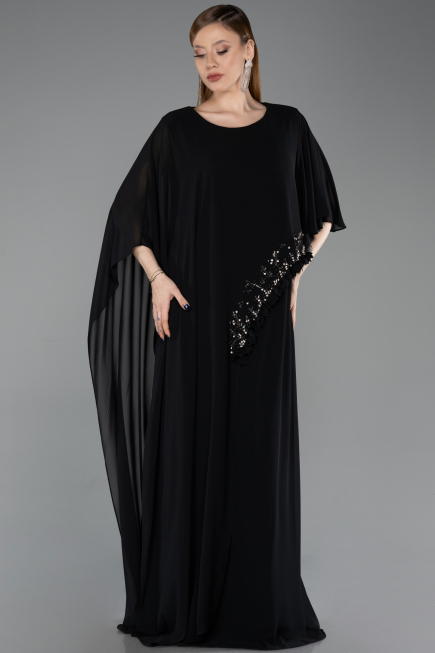 Abendkleid in Übergröße Lang Chiffon Schwarz ABU6179