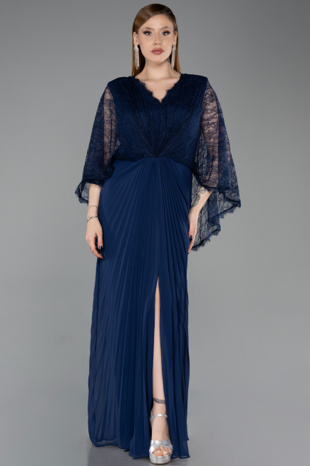 Abendkleid in Übergröße Lang Chiffon Marineblau ABU6181