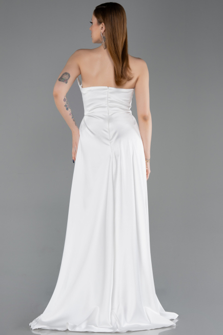 Standesamtkleid Lang Satin Weiß ABU6193