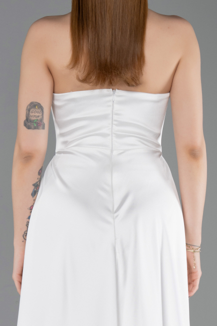 Standesamtkleid Lang Satin Weiß ABU6193