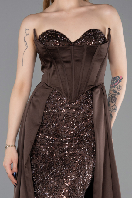 Standesamtkleid Lang Satin Braun ABU6193