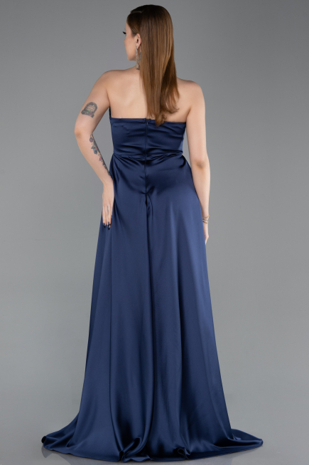 Standesamtkleid Lang Satin Marineblau ABU6193