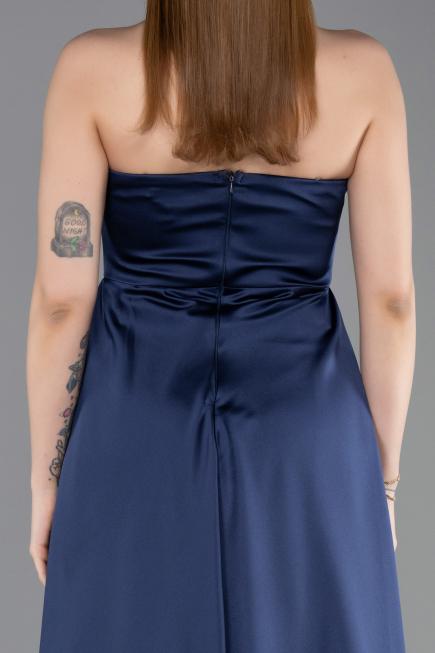 Standesamtkleid Lang Satin Marineblau ABU6193