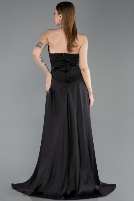 Standesamtkleid Lang Satin Schwarz ABU6193