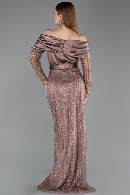 Abendkleid Lang Perlenbesetzt Kupfer ABU6186