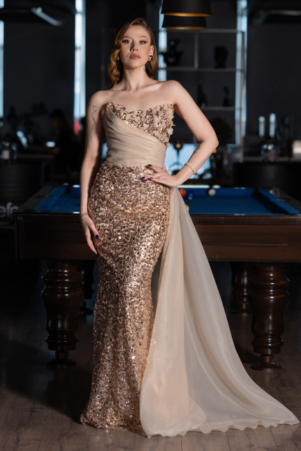 Abendkleid Lang Schuppig Gold ABU6173