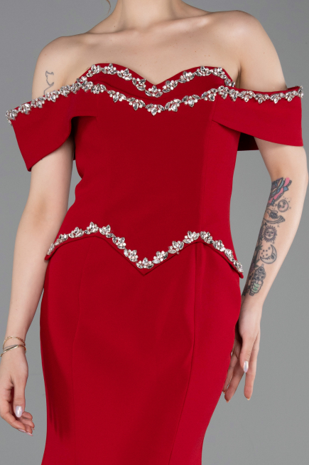 Abendkleid im Meerjungfrau-Stil Lang Rot ABU6198