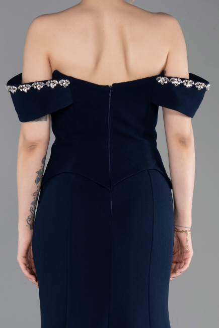 Abendkleid im Meerjungfrau-Stil Lang Marineblau ABU6198