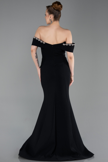Abendkleid im Meerjungfrau-Stil Lang Schwarz ABU6198