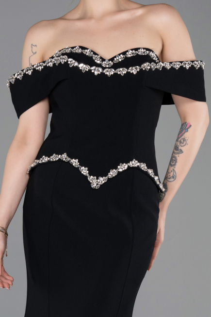 Abendkleid im Meerjungfrau-Stil Lang Schwarz ABU6198