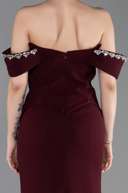 Abendkleid im Meerjungfrau-Stil Lang Kirschrot ABU6198