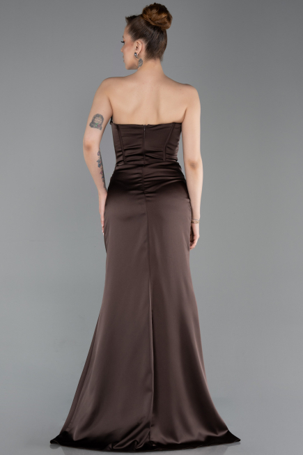 Abendkleid Lang Satin Braun ABU6200