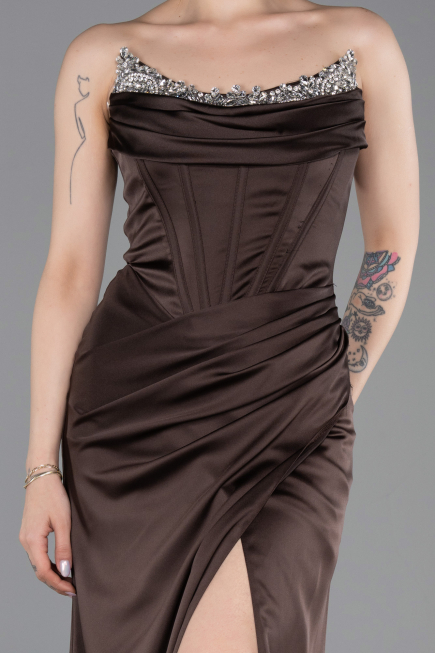 Abendkleid Lang Satin Braun ABU6200