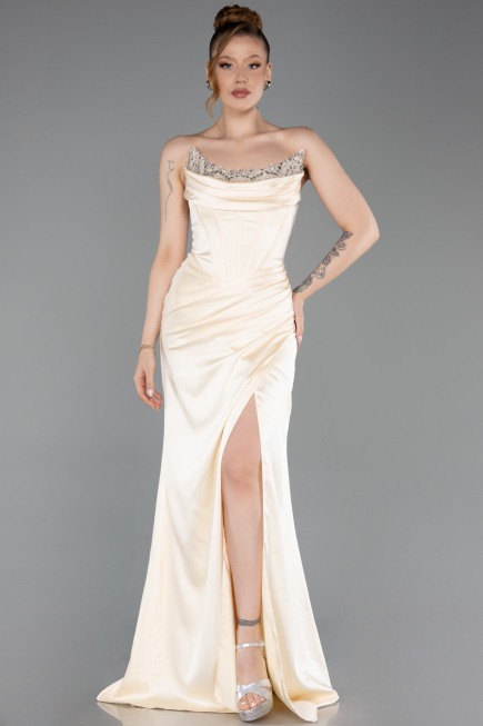 Abendkleid Lang Satin Gelb ABU6200