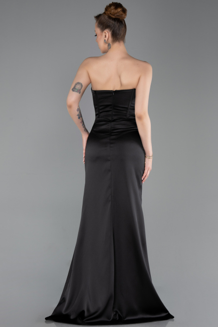 Abendkleid Lang Satin Schwarz ABU6200
