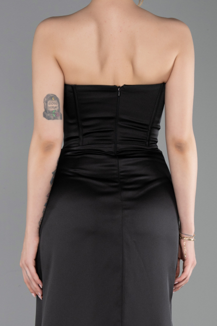 Abendkleid Lang Satin Schwarz ABU6200