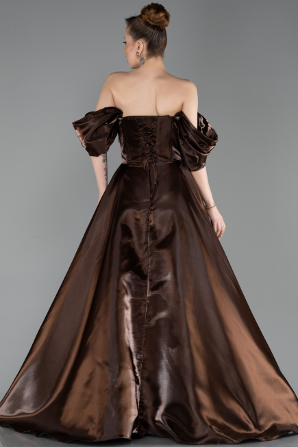Abendkleid Lang Satin Braun ABU6201