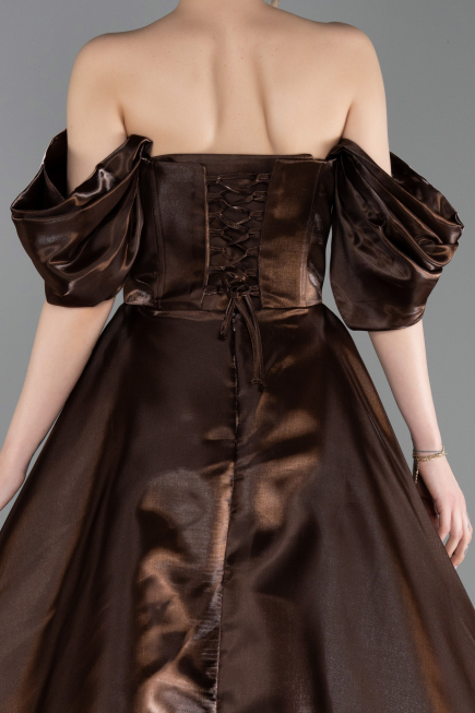 Abendkleid Lang Satin Braun ABU6201