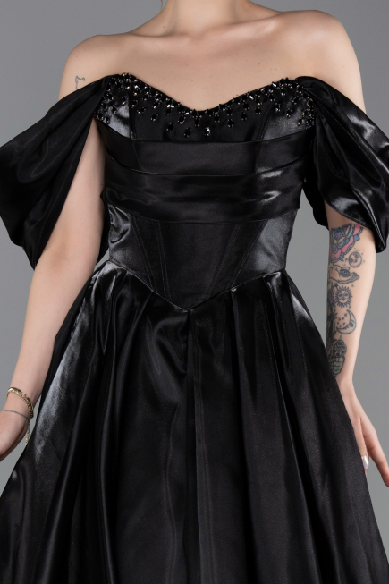 Abendkleid Lang Satin Schwarz ABU6201