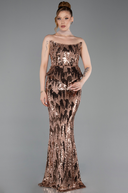 Abendkleid Lang Schuppig Kupfer ABU6202