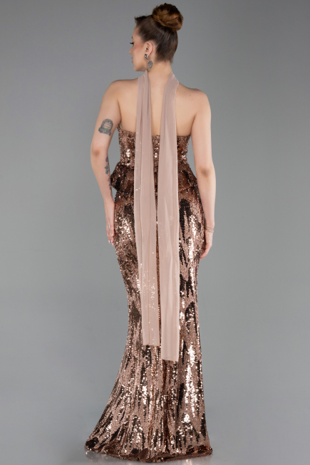 Abendkleid Lang Schuppig Kupfer ABU6202