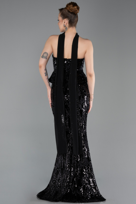 Abendkleid Lang Schuppig Schwarz ABU6202
