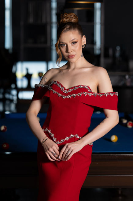 Abendkleid im Meerjungfrau-Stil Lang Rot ABU6198